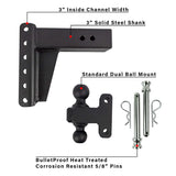 Bulletproof 36,000# 6" Drop Adjustable Ball Mount 2" & 2 5/16", 3" Shank